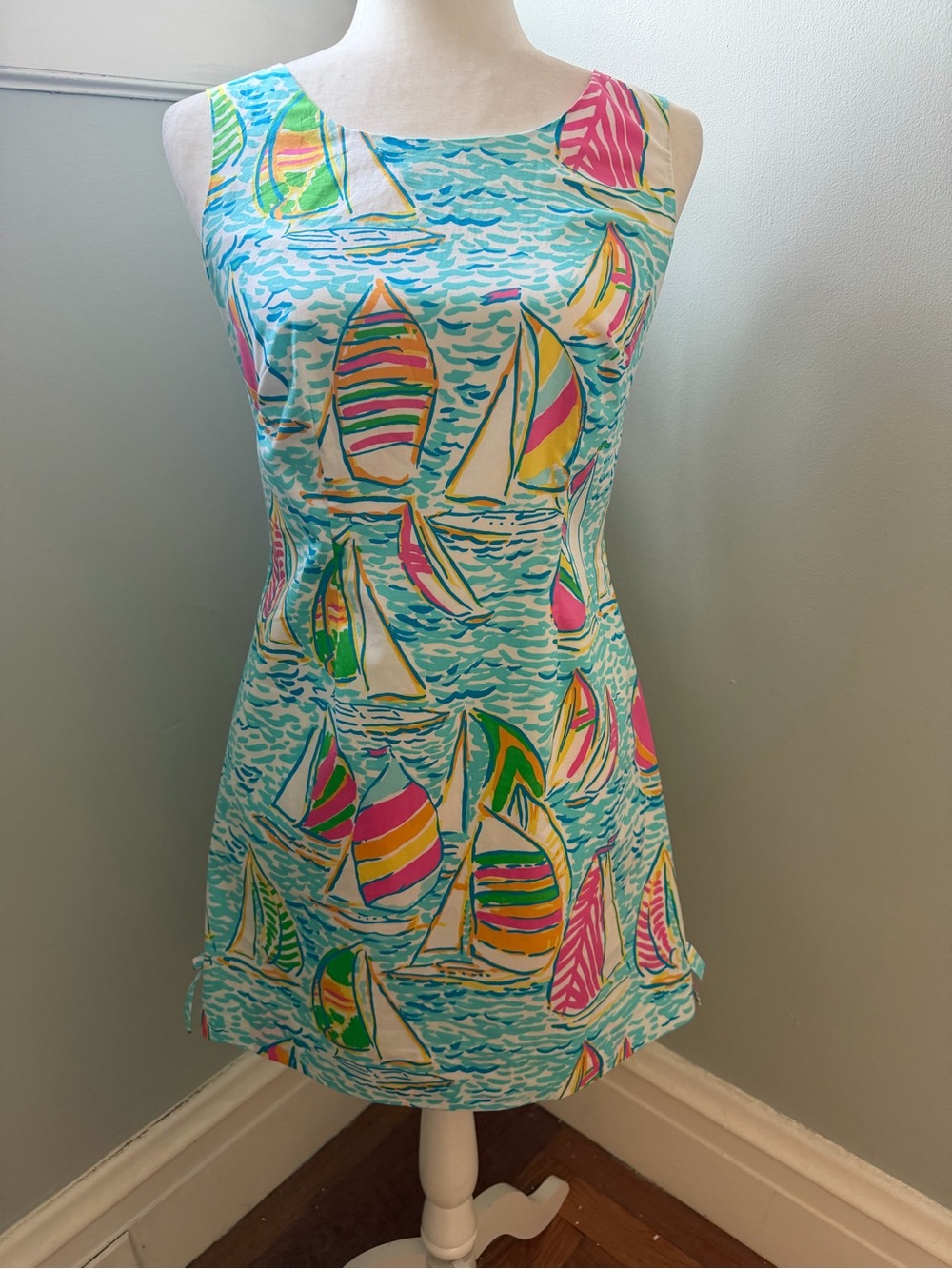Lilly Pulitzer Sailboat Print Shift Dress Size 0 Nautical Resort Cotton Dress - Picture 3 of 9